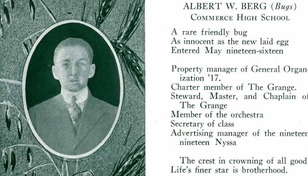 Albert Berg in the NYSSA 1919 Yearbook
