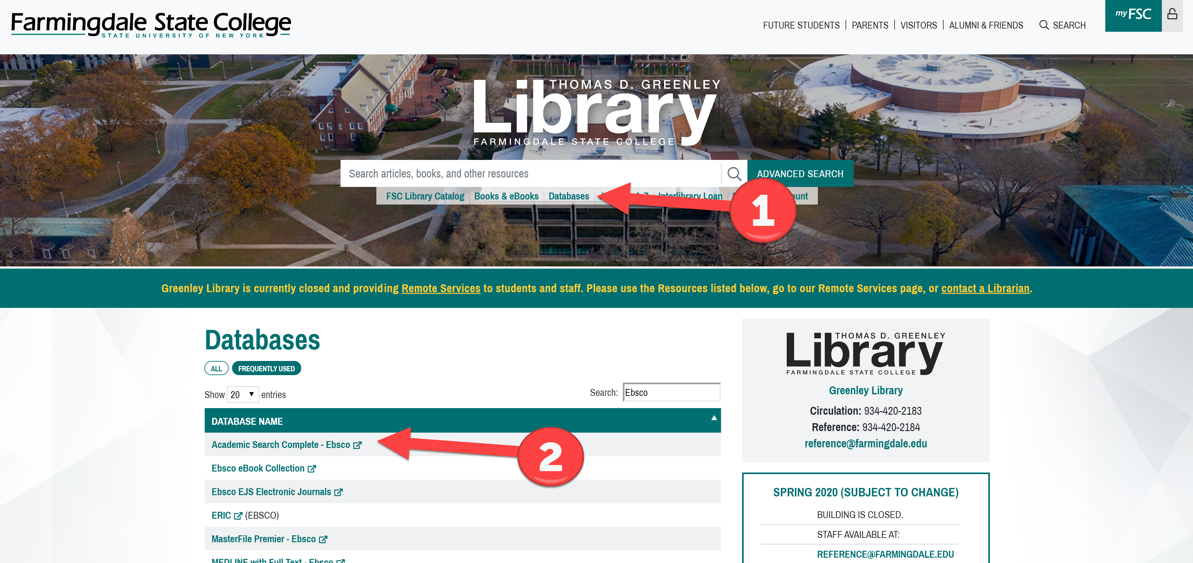 How to get to the database from the library homepage. 