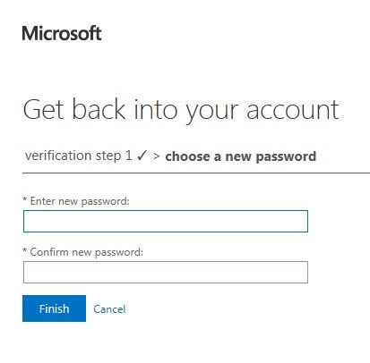 Enter new password and confirm password