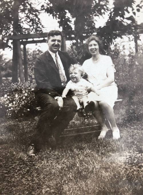 Berg family in the garden with baby Charlie Berg circa 1929