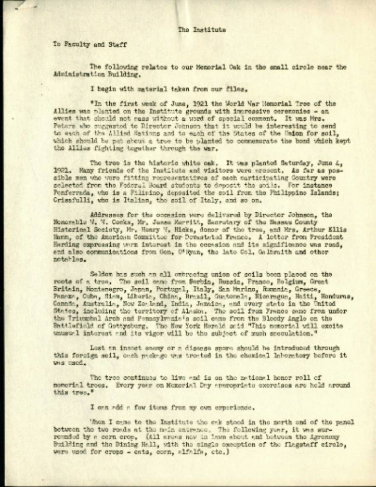 Letter from Halsey B. Knapp about the Memorial Oak